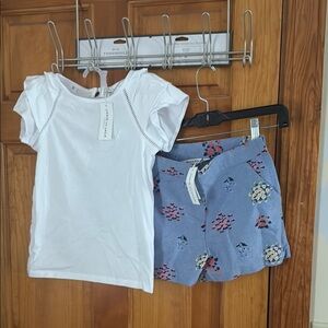 Janie and Jack White Top and Blue Floral Shorts Set